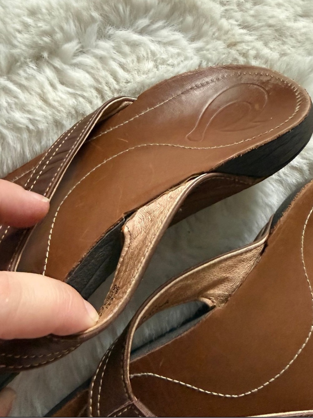 OluKai Kumu Brown Leather Flip-Flop Sandals Women’s Size US 7 EU 37 - Picture 10 of 12